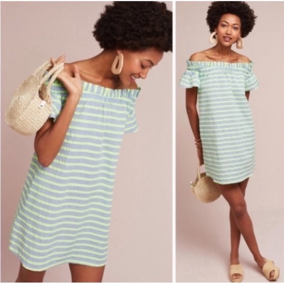 Anthropologie Corey Lynn Calter Neon Striped Off-The-Shoulder Mini Dress NWT L - Picture 2 of 15